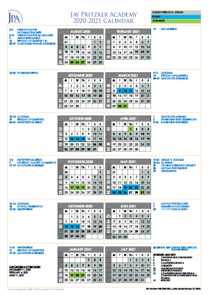 JPA Calendar 2020-2021 School Year. Jay Pritzker Academy, Siem Reap, Cambodia