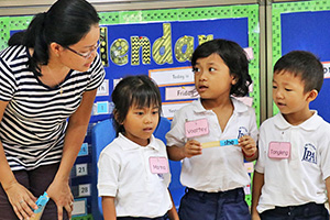 JPA Image Gallery - Primary students doing an activity with pronouns - Jay Pritzker Academy, Siem Reap, Cambodia