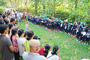 JPA Image Gallery - Kindergarten students dressed as animals perform as their parents watch - Jay Pritzker Academy, Siem Reap, Cambodia