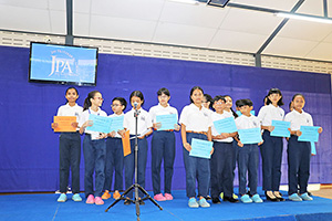 JPA Image Gallery - High school students honor roll certificates at assembly - Jay Pritzker Academy, Siem Reap, Cambodia