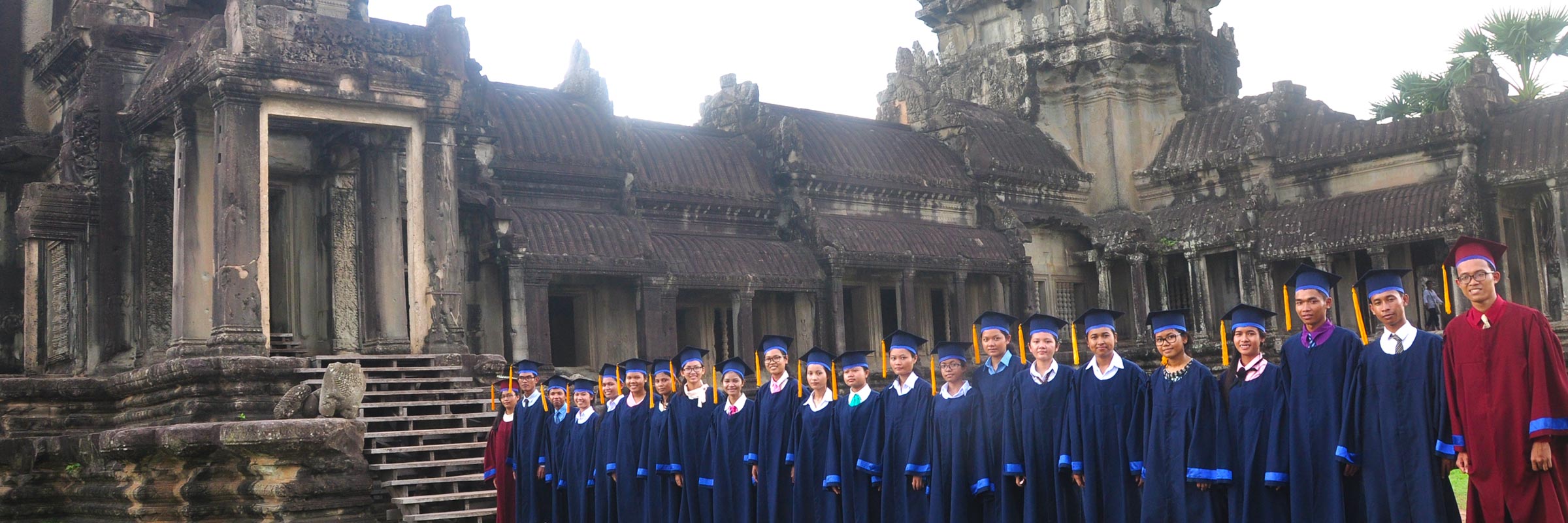 JPA Graduates in their caps and gowns at Angkor Wat Temple. Jay Pritzker Academy, Siem Reap, Cambodia. Jay-Pritzker-Academy-Siem-Reap-Cambodia.
