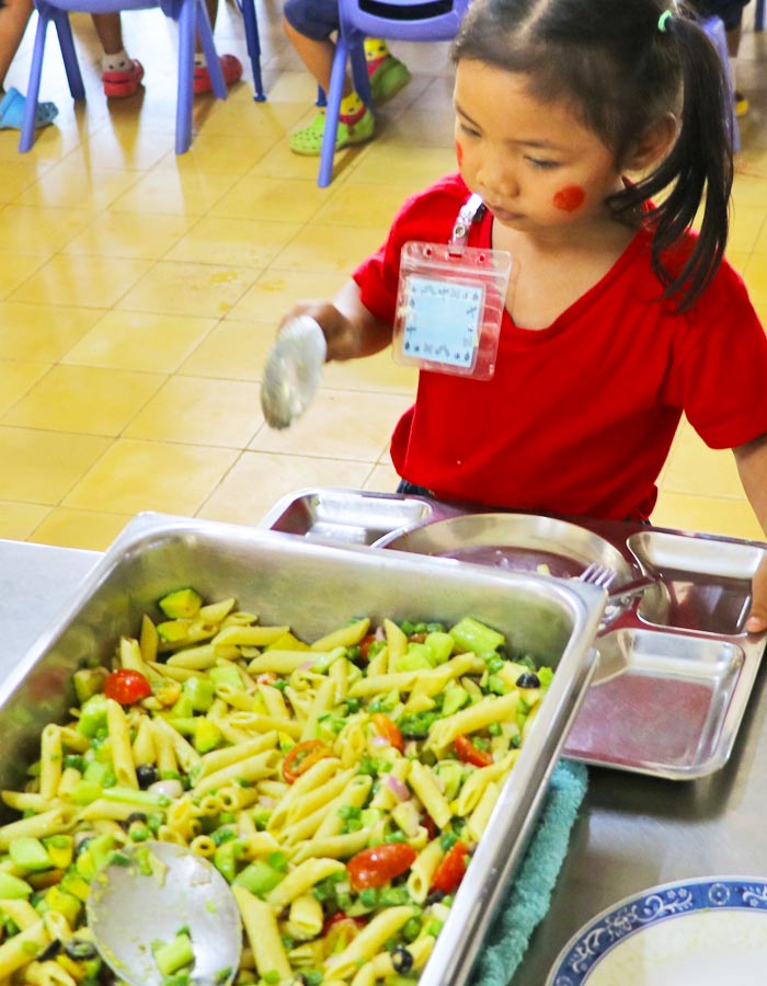JPA canteen food free for all JPA students, teachers, and staff. Avocado pasta salad for lunch. Jay Pritzker Academy, Siem Reap, Cambodia. Jay-Pritzker-Academy-Siem-Reap-Cambodia.