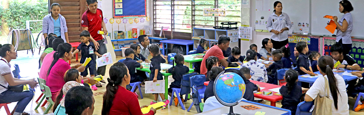 JPA teachers, students and parents on the first day of school in pre-kindergarten- Back to school. Jay Pritzker Academy, Siem Reap, Cambodia. Jay-Pritzker-Academy-Siem-Reap-Cambodia.